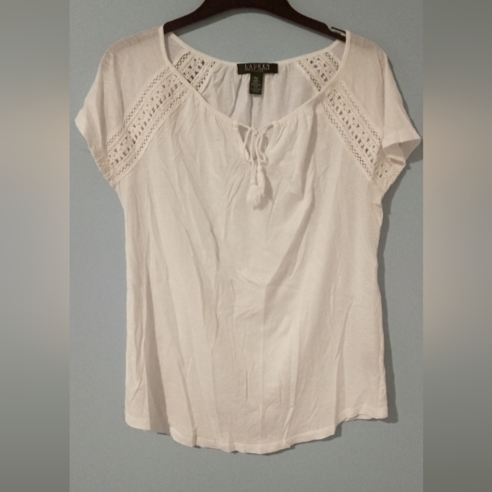 Ralph lauren Ivory Crochet Accent Blouse